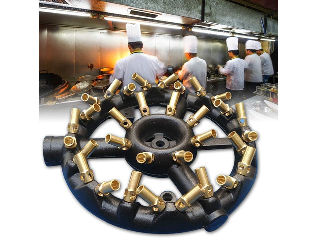 Heavy-Duty Natural Gas Jet Burner 10/20/23/32 Tips, Cast Iron & Brass Wok Stove with Sand Light Finish, Commercial-Grade Burner Replacement (32 Tips)