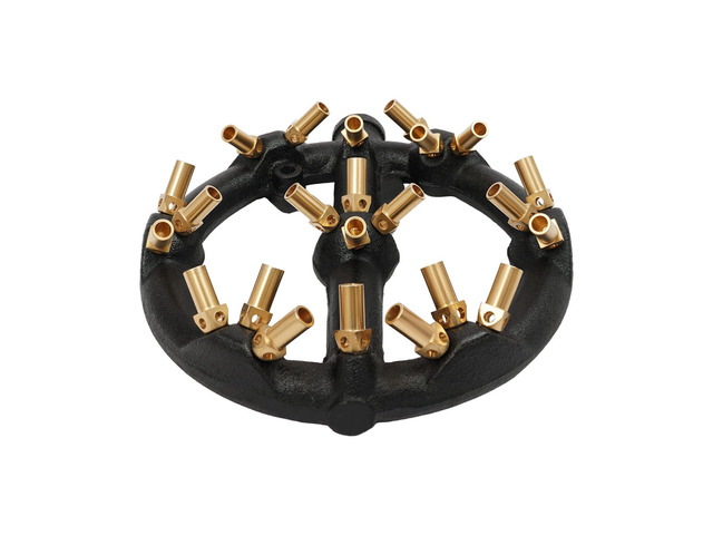 Heavy-Duty Natural Gas Jet Burner 10/20/23/32 Tips, Cast Iron & Brass Wok Stove with Sand Light Finish, Commercial-Grade Burner Replacement (23 Tips)