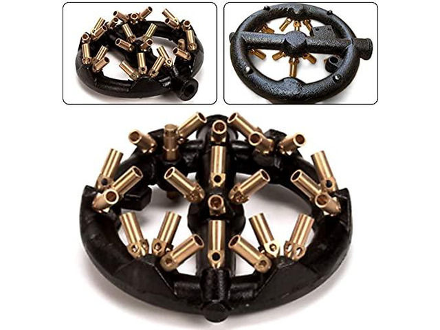Heavy-Duty Natural Gas Jet Burner 10/20/23/32 Tips, Cast Iron & Brass Wok Stove with Sand Light Finish, Commercial-Grade Burner Replacement (20 Tips)