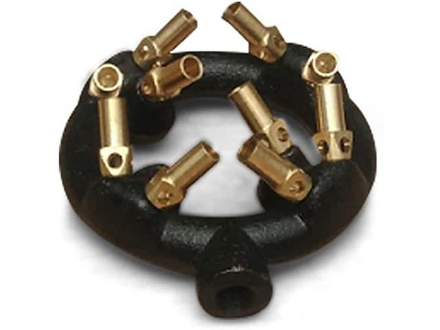 Heavy-Duty Natural Gas Jet Burner 10/20/23/32 Tips, Cast Iron & Brass Wok Stove with Sand Light Finish, Commercial-Grade Burner Replacement (10 Tips)