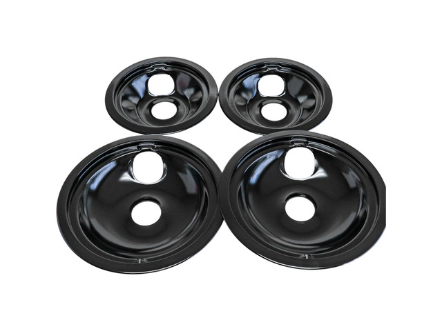 Range Porcelain Black Drip Pans Bibs Bowls 4 PK 2ea: WB31M20 WB31M19 for GE