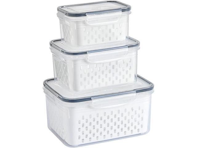 3 Pack Fruit Storage Containers for Fridge with Removable Colanders Food Storage Containers with Lids, BPA-Free Produce Containers Keep Fruits,...