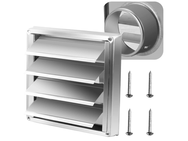 4' Metal Outdoor Dryer Vent Cover Louvered with Screen for Exterior Wall Durable 7'x7' Face, with 4 Screws, fits 4' Dryer Exhaust Pipe, Outside...