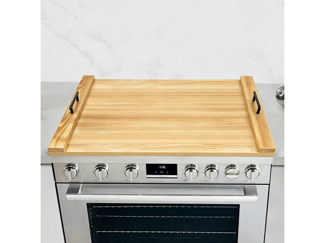Noodle Board Stove Cover for Gas, Electric, and Glass Cooktop 29.5 x 22 x 2.4 in Rectangular, Two Removable Handles, Black Paint-Free Panel,...