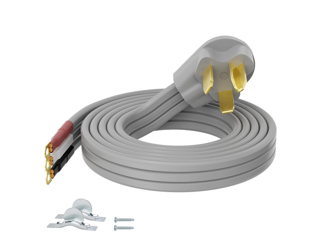 3 Prong Dryer Cord 8 FT, NEMA 10-30P to 3-Wire Appliance Cord, 30-Amp, 3 Wires with Eyelet Connectors, 10 Gauge Copper Wire, Grey Cable