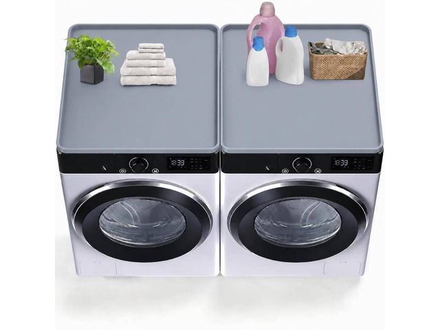 2PCS Grey Washer Dryer Top Protector Mat 27'x27' Silicone Non Slip Heavy Duty Silicone, Waterproof Tray Edge, Non Slip Base, Heat Resistant,...