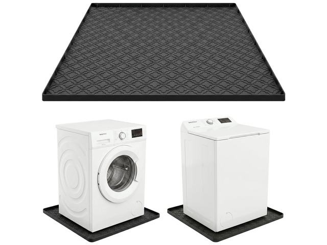 33 x 31 Inch Washing Machine Drain Pan, Silicone Washer Pan, Black 2cm Raised Waterproof Edge, Washer and Dryer Mat for Floor Protection, Fits...