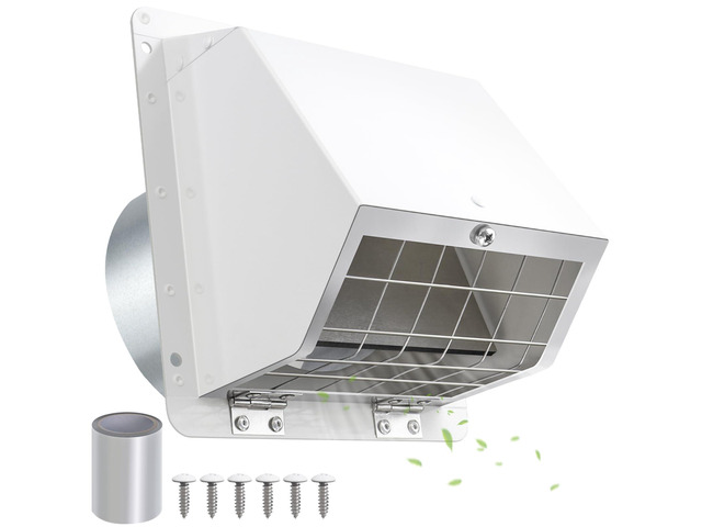 4 Inch Dryer Vent Cover Outside with Mesh, Wall Vent Exhaust Vent Cover Wall Mount Extractor Vent with Flap, Exterior Vent Cover Cap Outdoor Dryer...