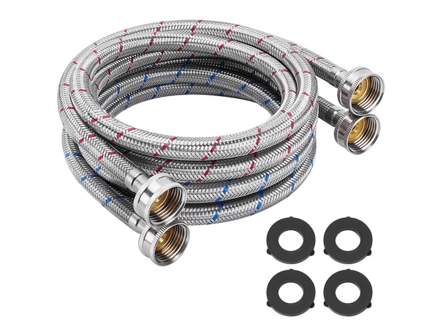6FT Stainless Steel Washing Machine Hoses 3/4' NPT Connection Red & Blue Braided Hot Cold Washer Hose 15°F-158°F Temperature Resistant Leak Proof...