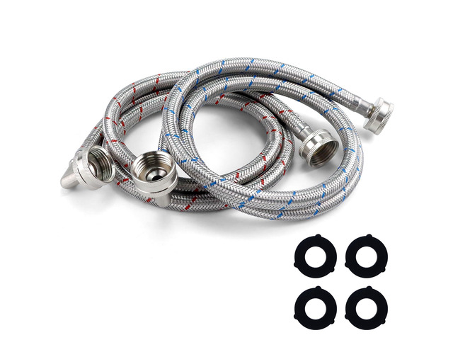 4FT Stainless Steel Washing Machine Hoses 90 Degree Elbow Hot Cold Inlet Hose Braided Rust & Burst Proof Universal Washer Hose for All Washers...