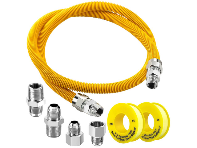 [2026 NEW] 48' Flexible Gas Line Kit for Dryer Stove Range Flexible Stainless Steel Gas Dryer Kit - 5/8' OD(1/2' ID) Dryer Gas Line with Connector...