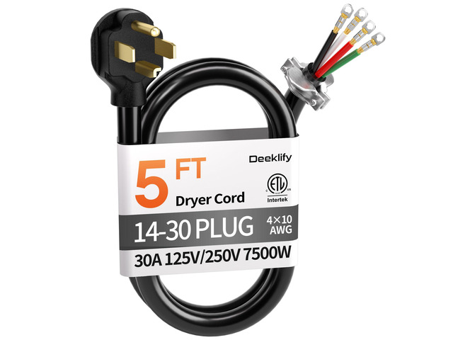 5FT 4 Prong Dryer Cord, Pure Copper, NEMA 14-30P Plug, ETL Listed 4-Wire 30Amp 10 Gauge, Dryer Cord 4 Prong, Dryer Power Cord Replacement, O-Ring...