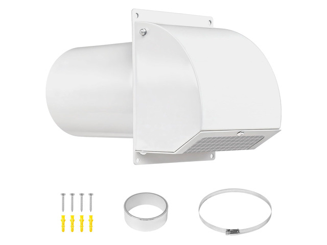 6 Inch Hooded Wall Vent Cover with Screen and Damper, White Heavy-duty 14GA/2MM Steel Vent Covers for Wall, Vent Cover for Dryer Ventilation and...