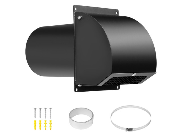 6 Inch Hooded Wall Vent Cover with Screen and Damper, Black Heavy-duty 14GA/2MM Steel Vent Covers for Wall, Vent Cover for Dryer Ventilation and...