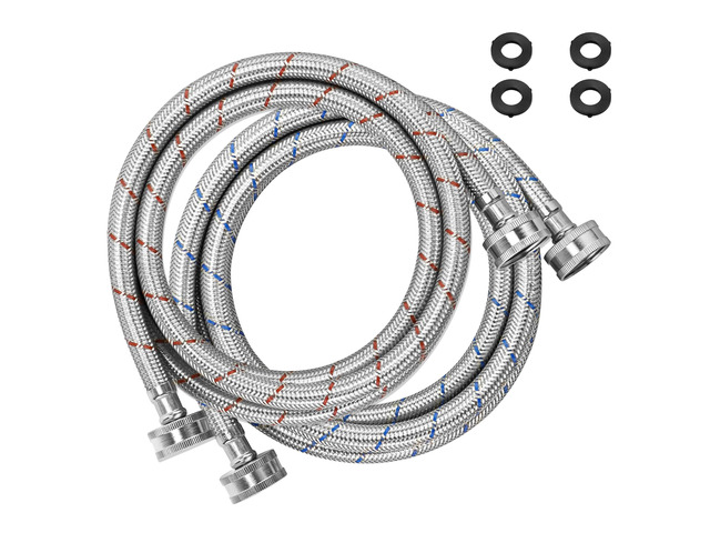 4FT Stainless Steel Washing Machine Hoses 3/4' NPT Connection Washer Hoses Red and Blue Water Supply Lines by Hot and Cold Washer Hoses (2 Pack)