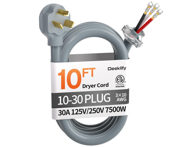 10FT 3 Prong Dryer Cord, Pure Copper, NEMA 10-30P Plug, ETL Listed 3-Wire 30Amp 10 Gauge, Dryer Cord 3 Prong, Dryer Power Cord Replacement,...