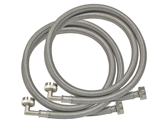 6 ft Washing Machine Hose Connectors with Elbows, Pack of 2, 3/4 in FHT x 3/4 in FHT, Braided Stainless Steel, 41066