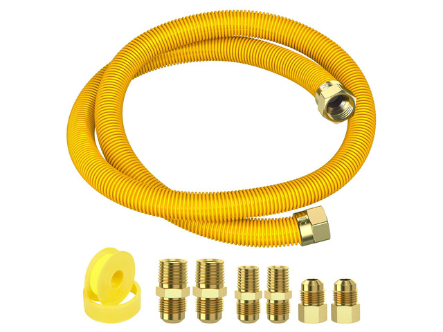 60' Flex Gas Line, Gas Dryer Connector Kit, Stove/Water Heater/Dryer Gas Line with Connectors 1/2' MIP 1/2'FIP 3/4'MIP, 5/8 in. OD(1/2 in. IDCoated...