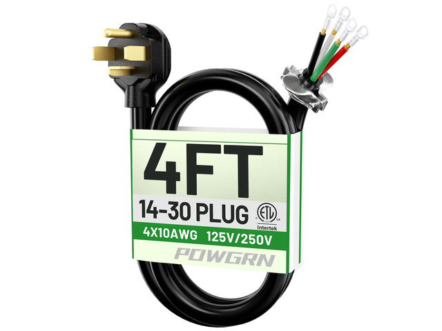 4FT 4 Prong Dryer Cord, Pure Copper Wire, 30 Amp, ETL Listed 10 Gauge Appliance Dryer Power Cord 4 Prong NEMA 14-30P to 4-Wire, 4 Prong Dryer...