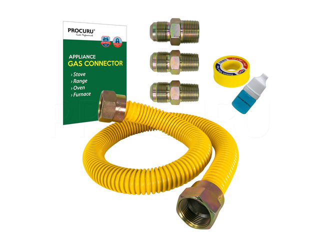 5/8' OD x 18' (1.5Ft) Flexible Gas Connector Kit for Stove Range, Furnace, WeatherProof Stainless Steel Tubing with SafeGuard Yellow-Coating...