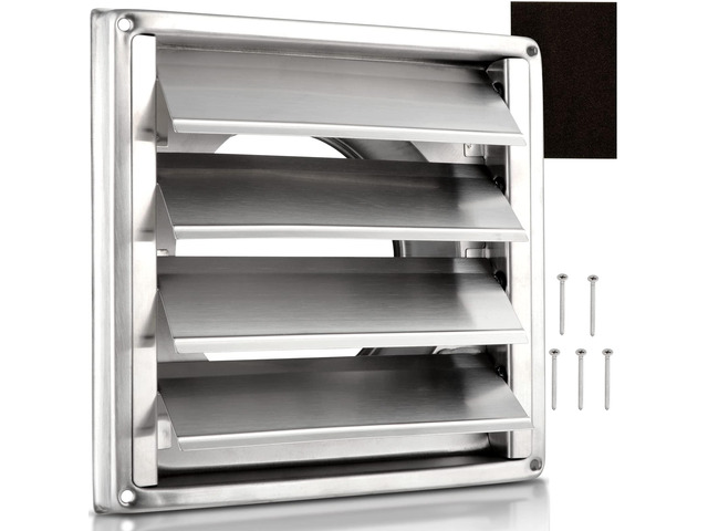 5' Louvered Dryer Air Vent Cap for Exterior Wall, Stainless Steel Weather & UV-Resistant with 4 Screws Rubber Gasket, Metal External Wall Air...