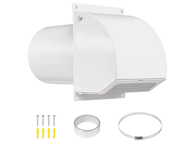8 Inch Hooded Wall Vent Cover with Screen and Damper, White Heavy-duty 14GA/2MM Steel Vent Covers for Wall, Vent Cover for Dryer Ventilation and...