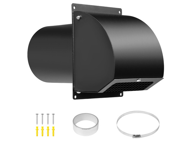 8 Inch Hooded Wall Vent Cover with Screen and Damper, Black Heavy-duty 14GA/2MM Steel Vent Covers for Wall, Vent Cover for Dryer Ventilation and...