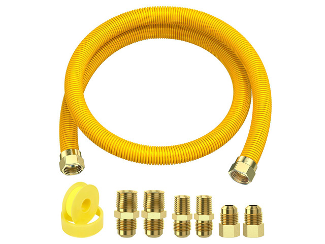 48' Flex Gas Line, Gas Dryer Connector Kit, Stove/Water Heater/Dryer Gas Line with Connectors 1/2' MIP 1/2'FIP 3/4'MIP, 5/8 in. OD(1/2 in. IDCoated...