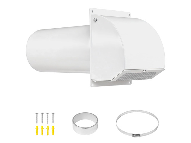 4 Inch Dryer Vent with Screen and Damper, White Heavy-duty 14GA/2MM Steel Dryer Vent Cover, Dryer Vent Cover Outside for Dryer Ventilation and...