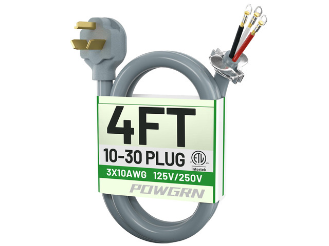 4FT 3 Prong Dryer Cord, Pure Copper Wire, ETL Listed, STW 10 Gauge Appliance Dryer Power Cord 3 Prong NEMA 10-30P to 3-Wire, 3 Prong Dryer Cord...