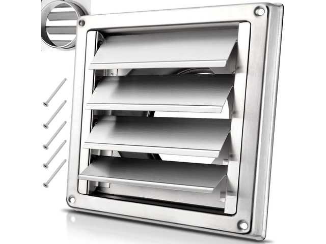 4' Metal Dryer Vent Cover for Exterior Wall, Stainless Steel Weather & UV-Resistant with 4 Screws Rubber Gasket, Exterior Wall Vent Cover with...