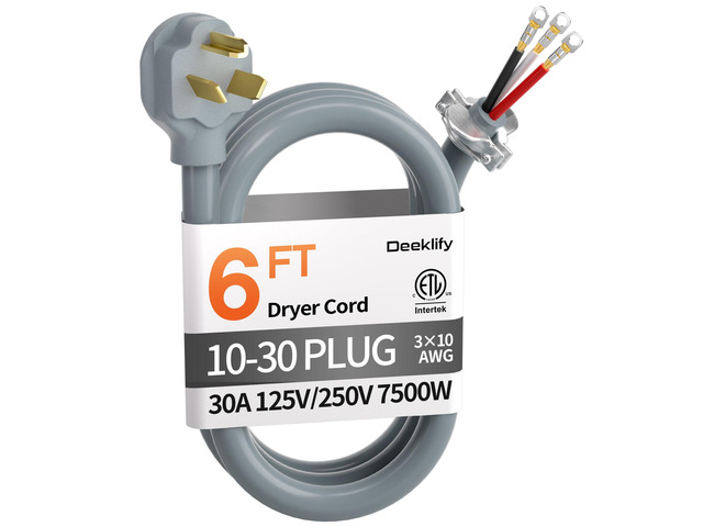 6FT 3 Prong Dryer Cord, Pure Copper, NEMA 10-30P Plug, ETL Listed 3-Wire 30Amp 10 Gauge, Dryer Cord 3 Prong, Dryer Power Cord Replacement, O-Ring...