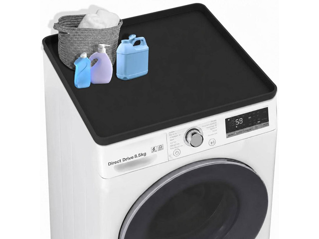 Black Washer Dryer Top Protector Mat 27'x27' Silicone Non Slip Heavy Duty Silicone, Waterproof Tray Edge, Non Slip Base, Heat Resistant, Scratch...