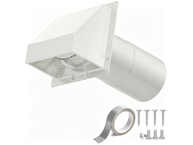 4 Inch Dryer Vent Cover Outside with Magnetic Damper, Galvanized Steel Hooded Wall Vent with Removable Screen, 4'' Exterior Dryer Vent for Dryer,...