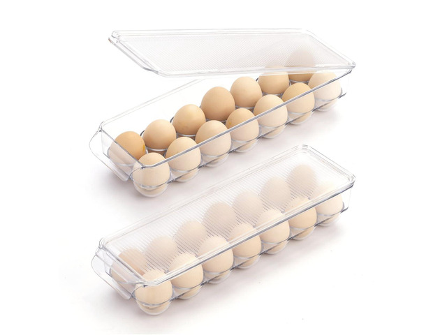 Egg Holder Container for Fridge with Lid and Handle, Clear Plastic Egg Storage Organizer Bins for Refrigerator, Stackable Tray Holds 14 Eggs. (28...
