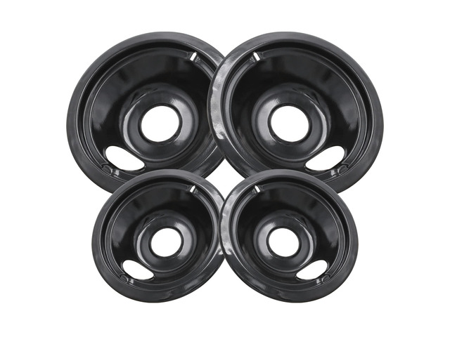 GE Black Stove Drip Pans, 10% Energy Save by Enamel Spraying Prevent Bending and Rust - Include 2 6'' Burner Drip Pans and 2 8'' Drip Bowl