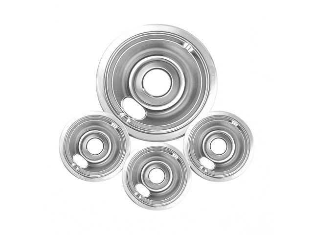 4-Piece Drip Pans Set - Compatible with GE Stoves - Chrome Finish Electric Stove Burner Drip Pans - 3 x 6inch, 1 x 8inch Stove Drip Pans - GE Stove...