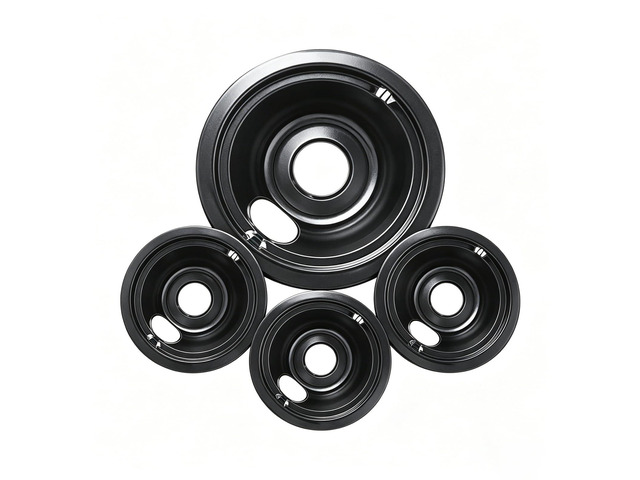 GE Black Stove Drip Pans, 10% Energy Save by Enamel Spraying Prevent Bending and Rust - Include 3Pcs 6'' Burner Drip Pans and 1Pcs 8'' Drip Bowl