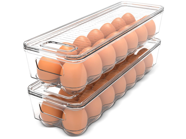 Egg Holder for Fridge, Stackable Egg Container, 2 Pack, Clear With Lid and Handle, For Refrigerator Organization, Egg Holder For Kitchen or...