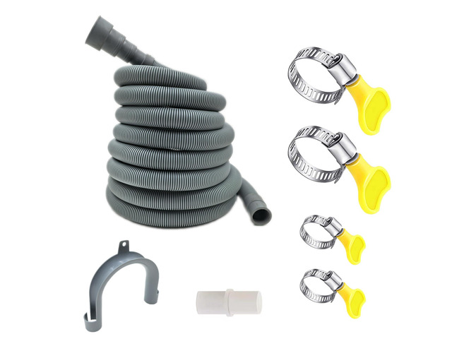 16 Feet Universal Washing Machine Drain Hose Flexible Dishwasher Drain Hose Extension Kits Corrugated Washer Hose w/ 1 Adapter 4 Clamps 1 U-Bend...
