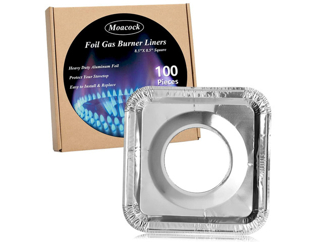 100 Pack Aluminum Foil Square Stove Burner Covers 8.5 Inch Disposable Heavy Thick Quality Bib Liners Drip Pans Gas Range Top Protectors