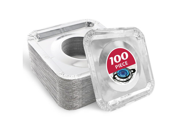 Aluminum Gas Stove Burner Covers -Thicker Foil Square Burner Liners - Disposable Gas Range Protectors, 100 PackOuter diameter: 8.5 x 8.5 inch