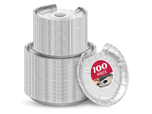 Round Electric Stove Burner Covers - Thicker Aluminum Foil Burner Liners - Disposable Stove Top Protector, 100 Pack (50 * 6 Inch and 50 * 8 Inch)