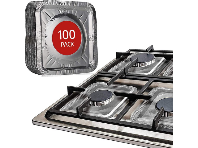 Aluminium Gas Stove Burner Covers (100 Pack) - Disposable Gas Stove Cover Liners, Heat-Resistant Gas Stove Top Covers for Gas Burners and Stove...