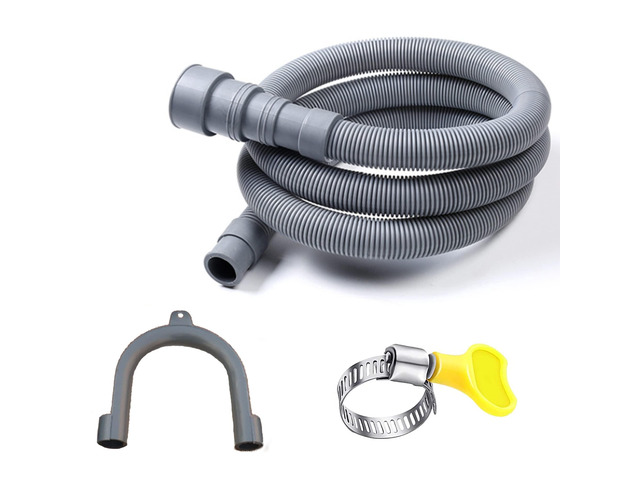 6 Feet Universal Washing Machine Drain Hose Flexible Dishwasher Drain Hose Extension Kits Corrugated Washer w/ 2 Clamps 1 adapter 1 U-Bend Holder