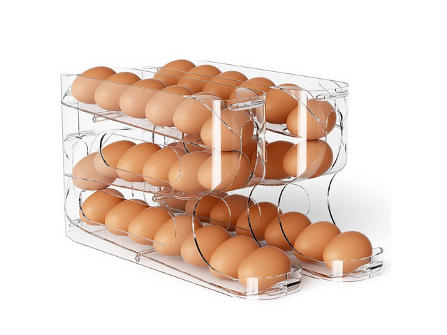 Clear FIFO Egg Holder for Fridge, Egg Dispenser for Eggs 36 Count Clear PET, Heavy-Duty, Automatic Rolling Egg Organizer, Space-Saving Egg...