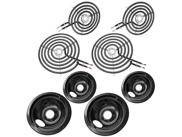 MP22YA Electric Stove Burner Element Replacement Set & 5304430149 5304430150 4 Pack Black Drip Pans - Perfectly Fit Frigi-daire Ken-more Cros-ley...