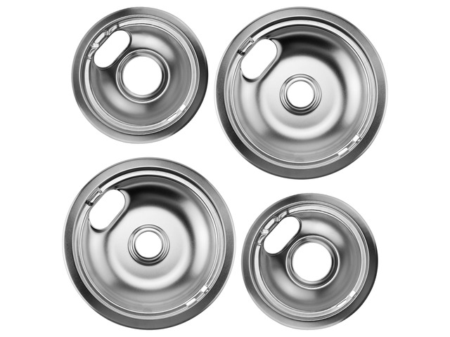 W10196406 and W10196405 Chrome Stove Burner Drip Pan Set for Whirlpool Amana Maytag Magic-Chef Kenmore Electric Range with Locking Slot, Includes 2...