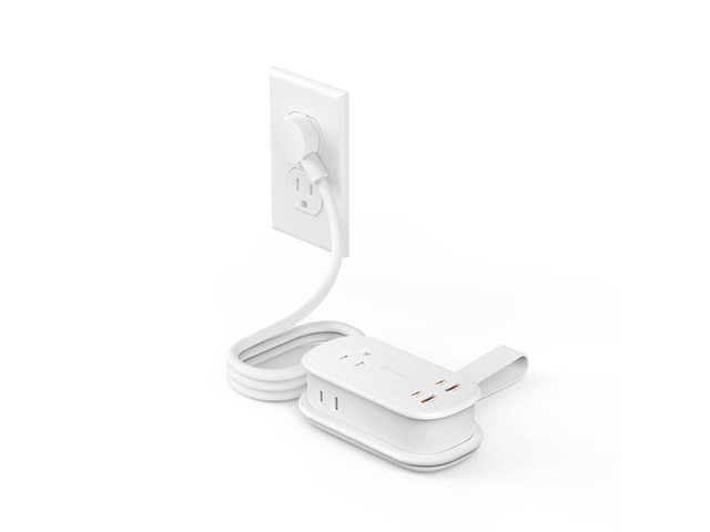 PhiPlug Desk Power Strip 7 in 1 22.5W GaN Flat Plug White Small Power Strip 3 AC 2 USB C 2 USB A 22.5W GaN On/Off Charging Station Outlet Extender...
