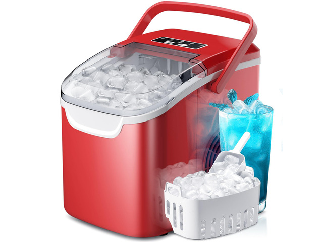 Countertop Ice Maker, 26Lbs/24H, 2 Sizes of Ice, Self-Cleaning,Red 8 Bullet-Shaped Ice Cubes Ready in 6 Mins,Portable Ice Machine with Ice Scoop...